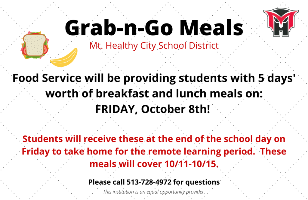 Grab and Go meals for students during the week of Oct 11-15