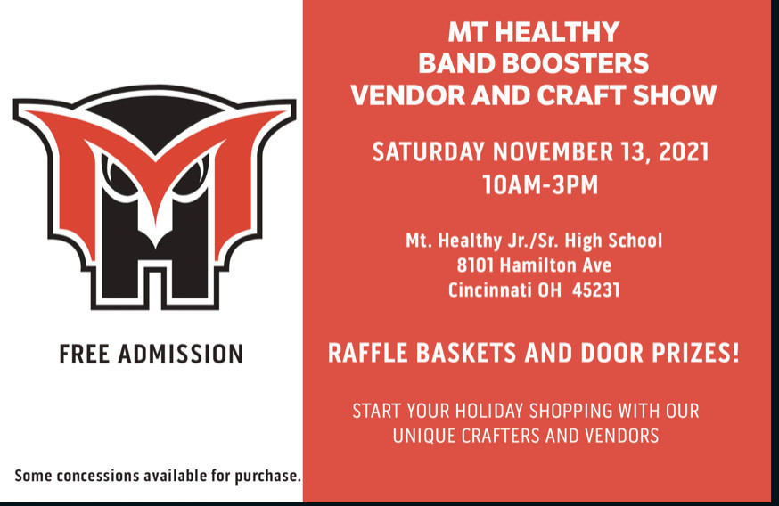 Mt. Healthy band booster vendor & craft show graphic for Saturday, 11/13
