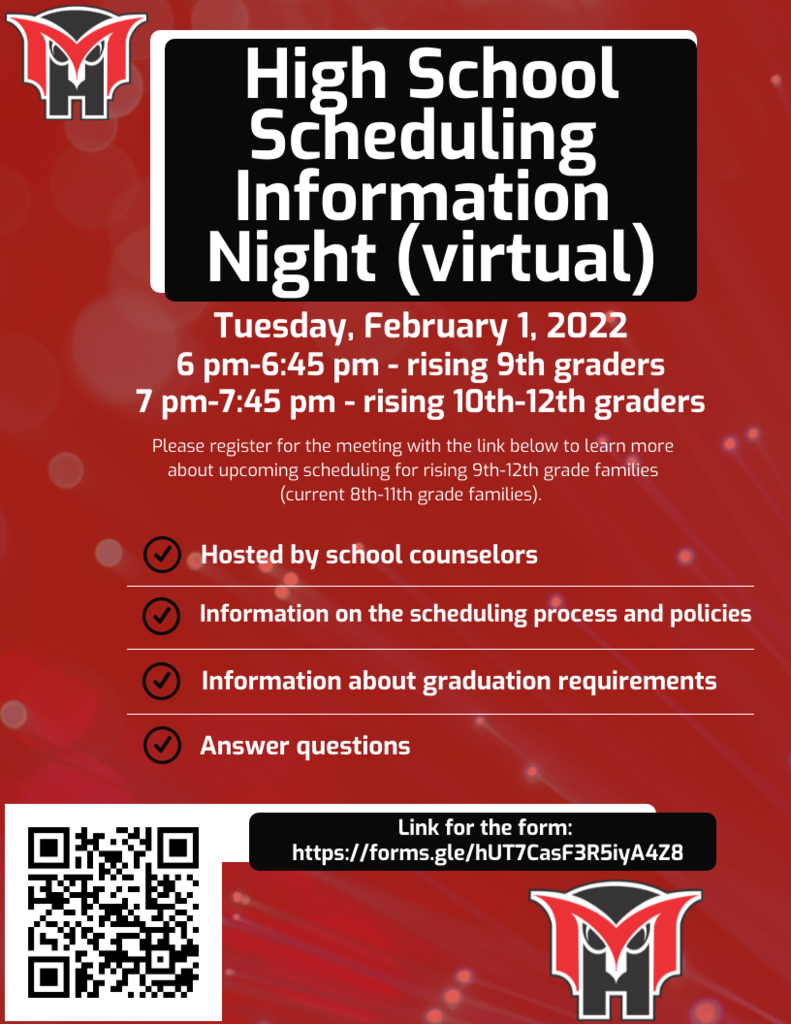 HS Scheduling Information Night for Parents flyer see text